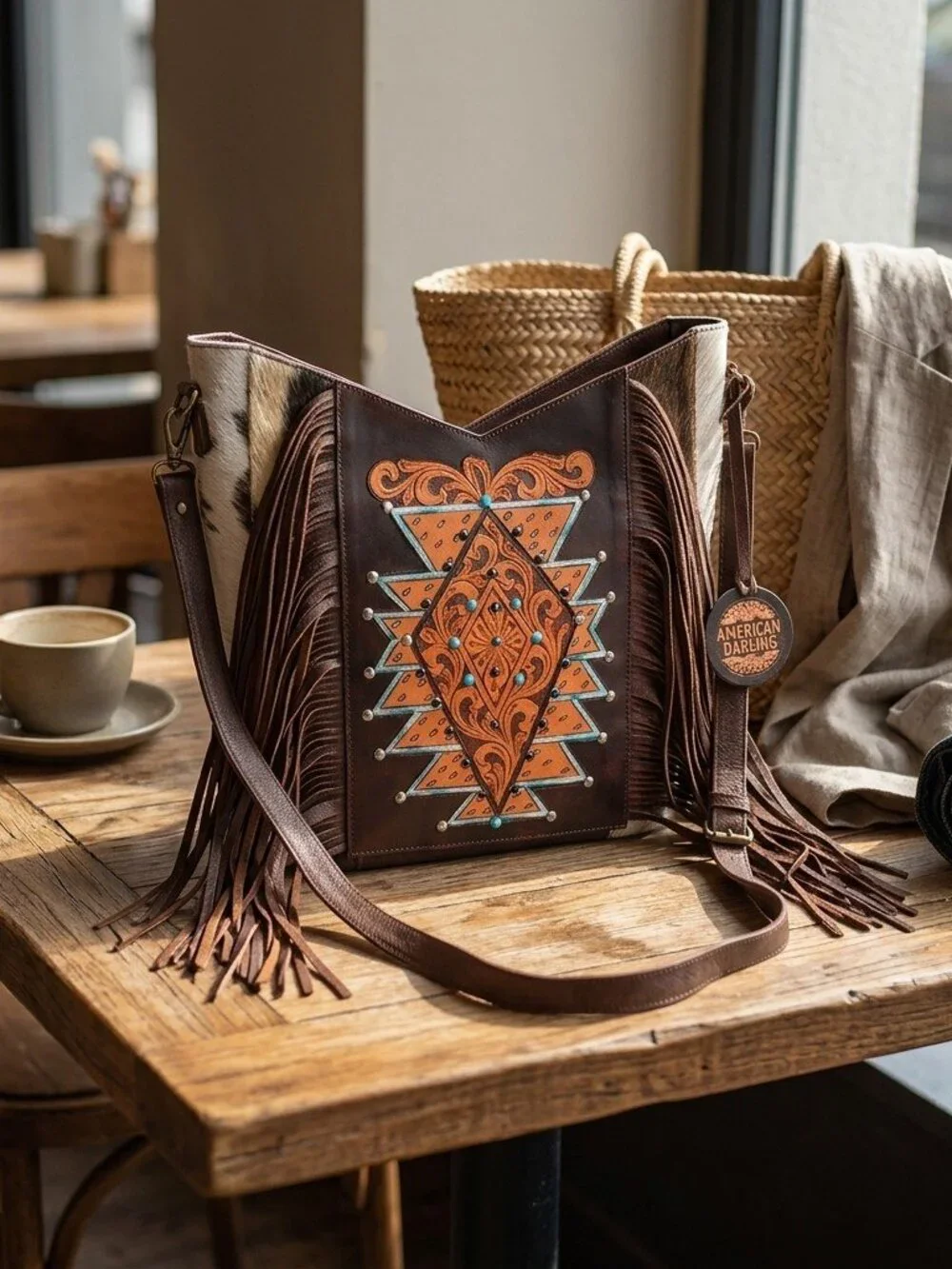 American Darling Desert Star Boho Fringe Statement Crossbody Bag